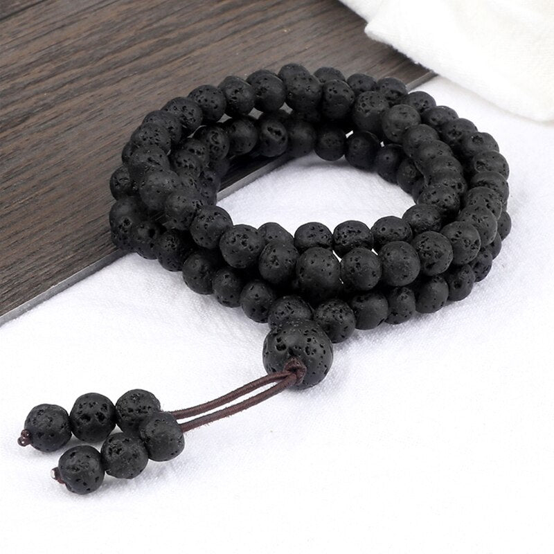 Black Lava Stone Mala Beads Meditation Necklace