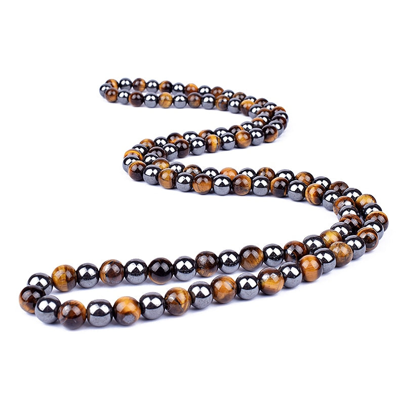 Triple Protection Necklace with Hematite, Black Obsidian, and Tiger Eye