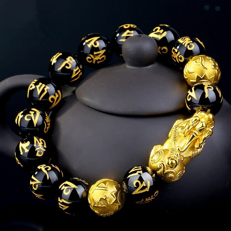 2 Piece Black Obsidian Pixiu Wealth Bracelet