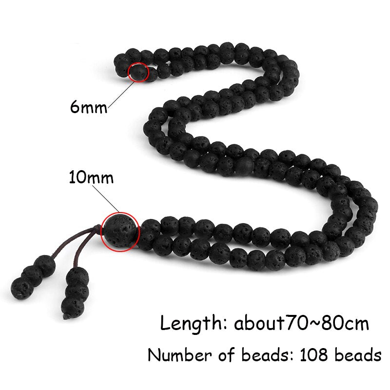 Black Lava Stone Mala Beads Meditation Necklace