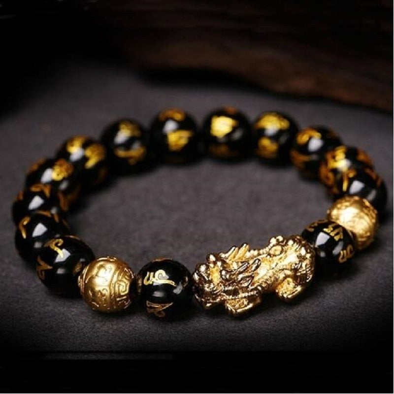 2 Piece Black Obsidian Pixiu Wealth Bracelet