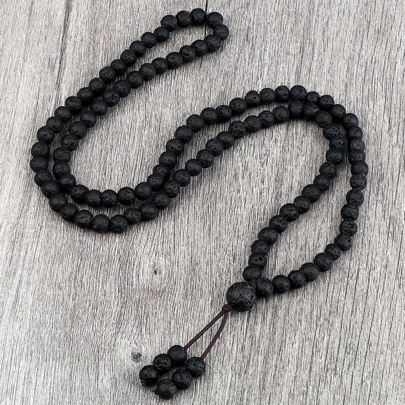 Black Lava Stone Mala Beads Meditation Necklace