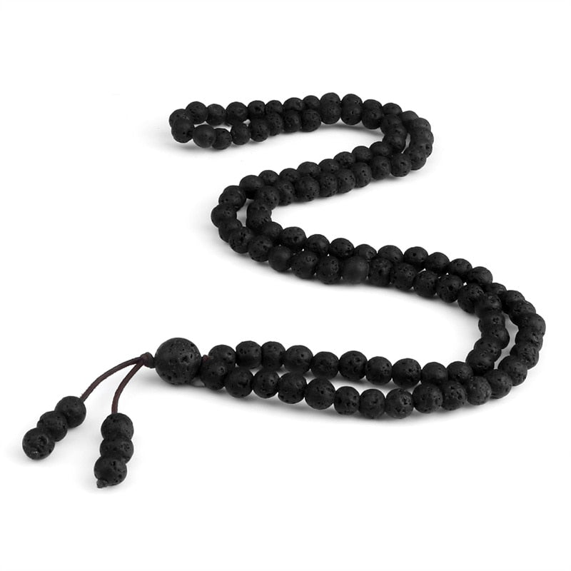 Black Lava Stone Mala Beads Meditation Necklace