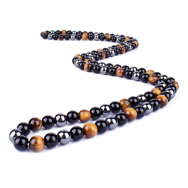 Triple Protection Necklace with Hematite, Black Obsidian, and Tiger Eye