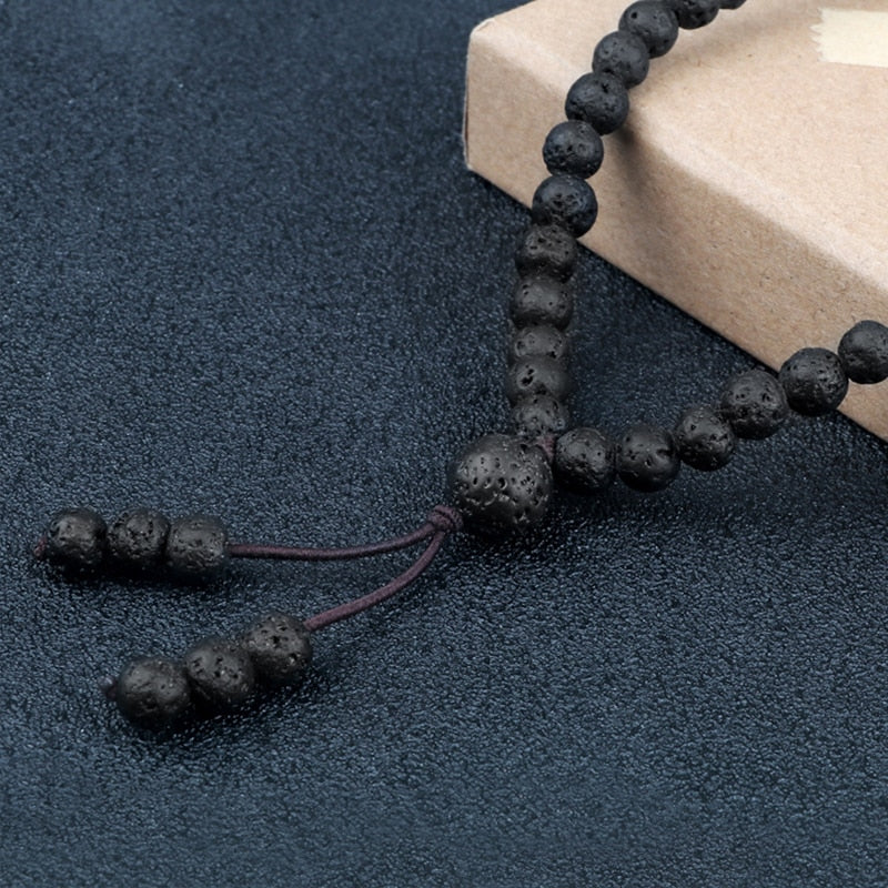 Black Lava Stone Mala Beads Meditation Necklace