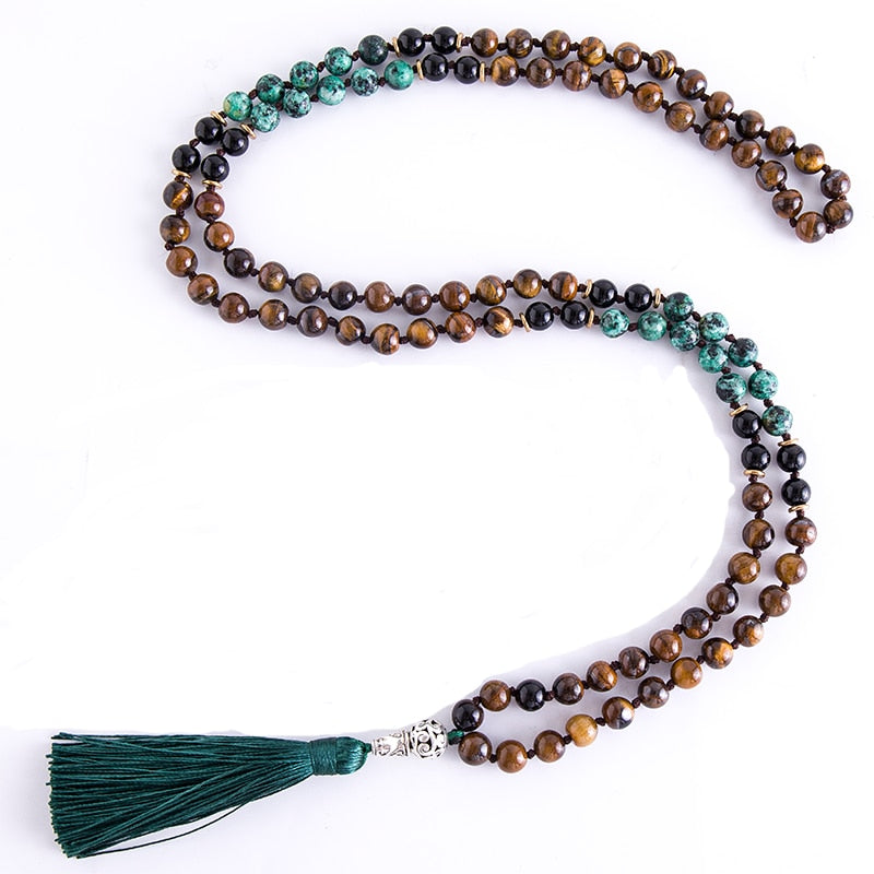 Black Onyx, Yellow Tiger Eye, African Turquoise 8mm Mala Beads