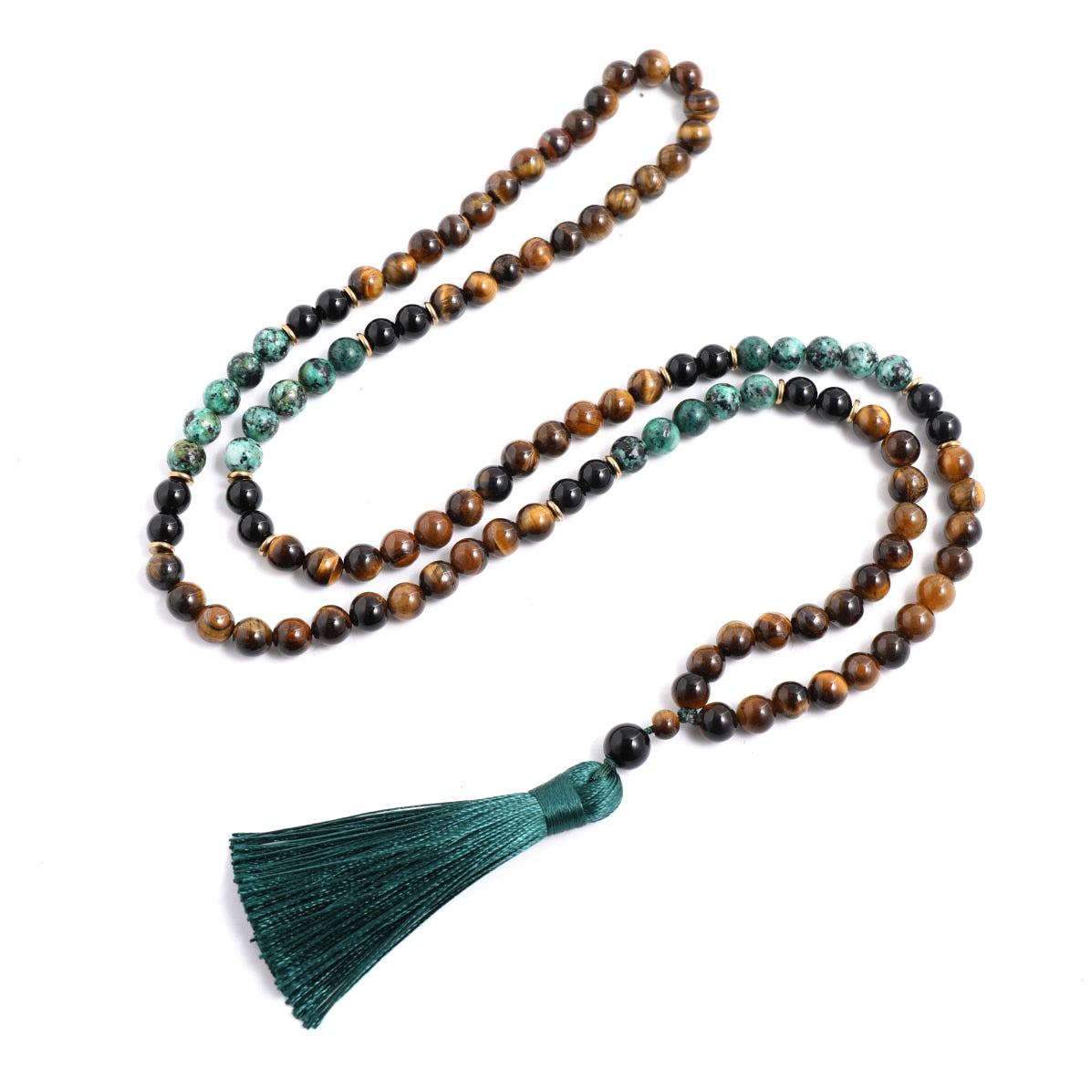 Black Onyx, Yellow Tiger Eye, African Turquoise 8mm Mala Beads