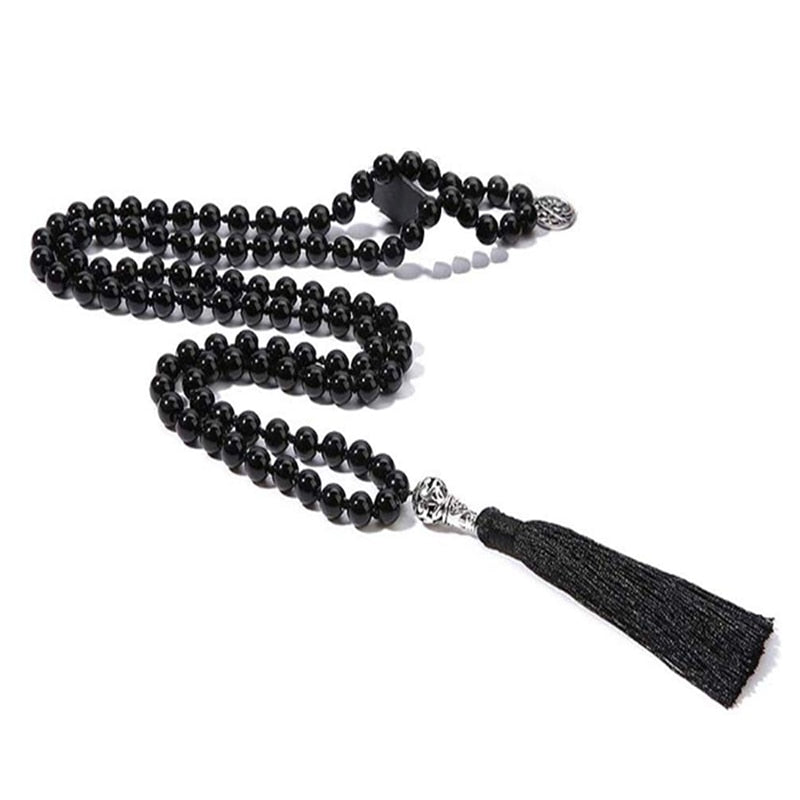 Black Onyx Mala Necklace with Tree of Life Pendant