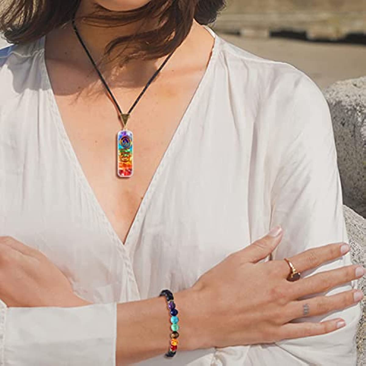 2 Piece Chakra Jewelry Set - Beaded Bracelet / Necklace