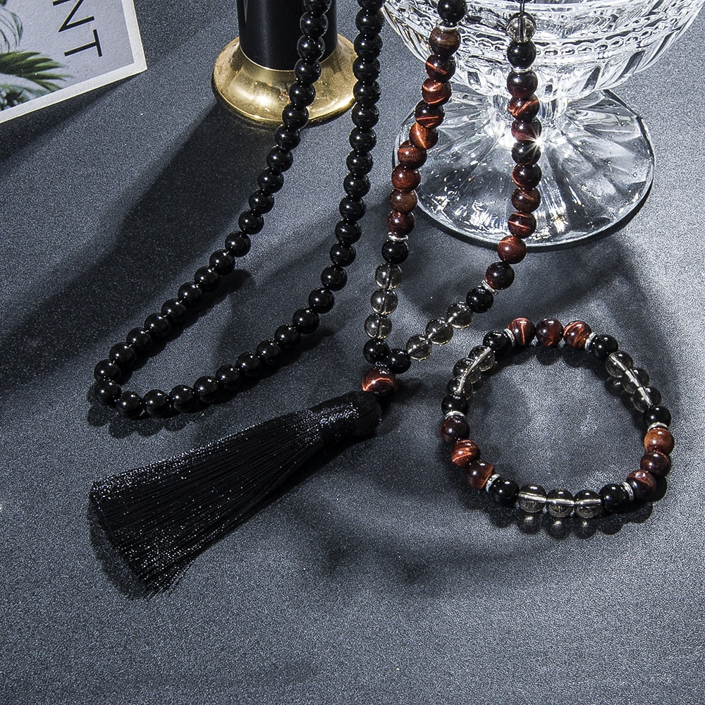 Black Onyx 108 Mala Beaded Necklace