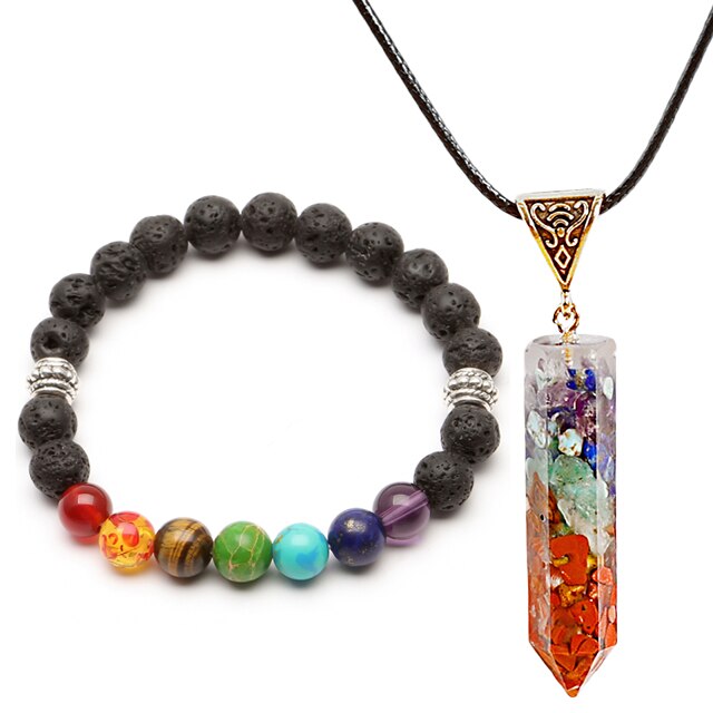 2 Piece Chakra Jewelry Set - Beaded Bracelet / Necklace