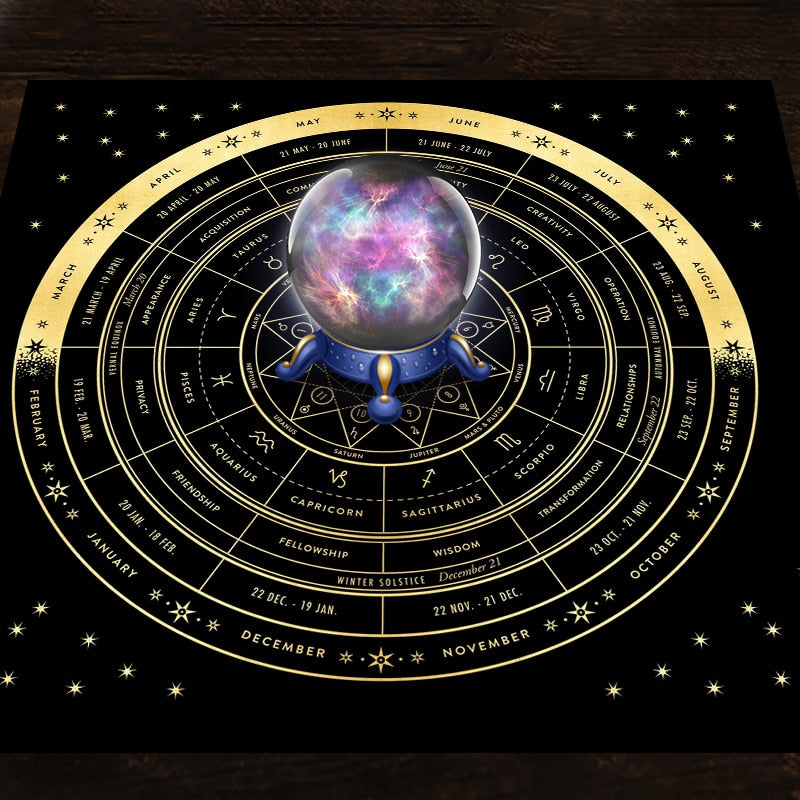 Wheel of the Zodiac Tarot Altar Cloth Tapestry