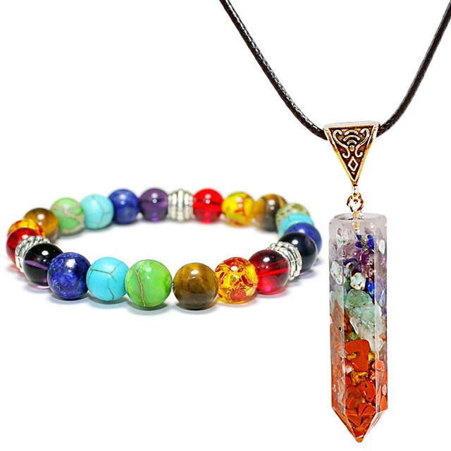 2 Piece Chakra Jewelry Set - Beaded Bracelet / Necklace