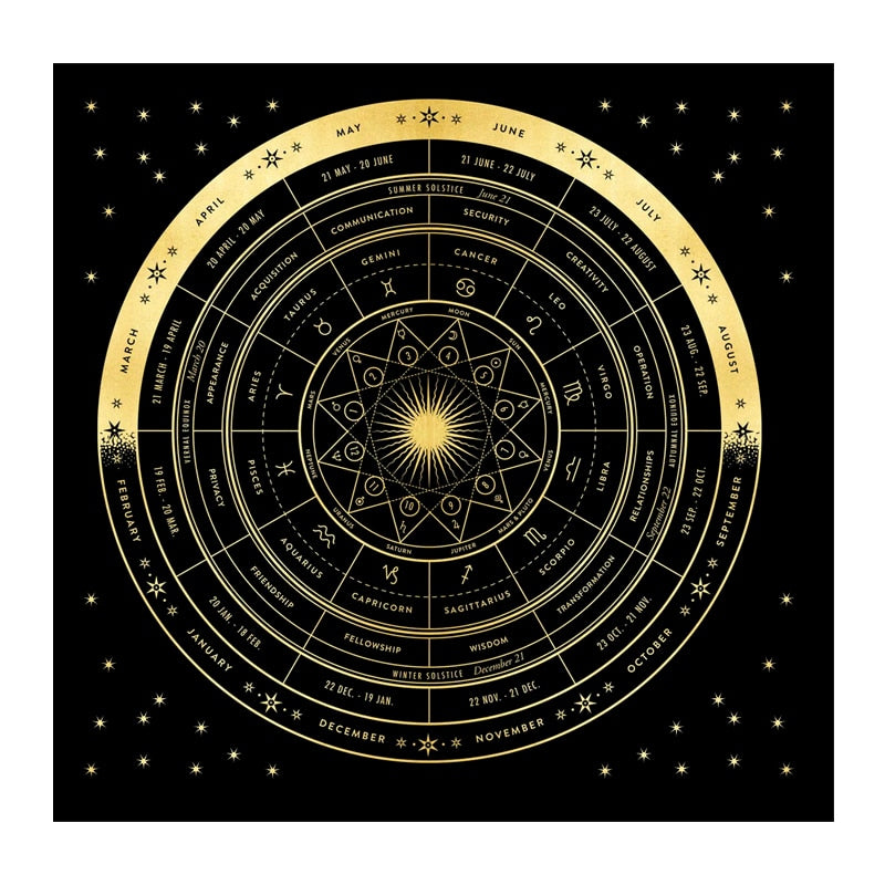 Wheel of the Zodiac Tarot Altar Cloth Tapestry