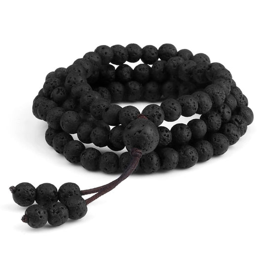 Black Lava Stone Mala Beads Meditation Necklace