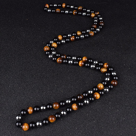 Triple Protection Necklace with Hematite, Black Obsidian, and Tiger Eye