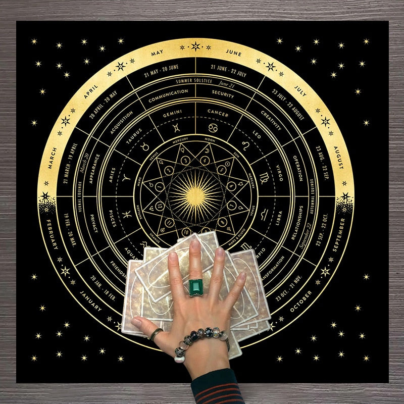 Wheel of the Zodiac Tarot Altar Cloth Tapestry