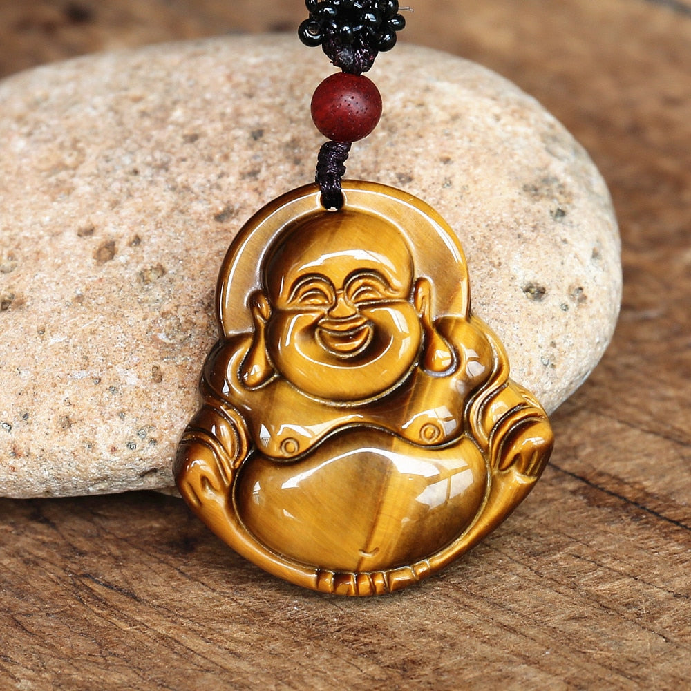 Zen Buddhism Tiger Eye Carved Maitreya